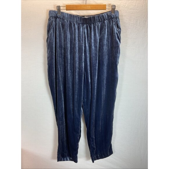 ETT:TWA ANTHROPOLOGIE Kinley Crushed Velvet Crop Jogger Pant Elastic‎ LG Blue - Picture 3 of 11